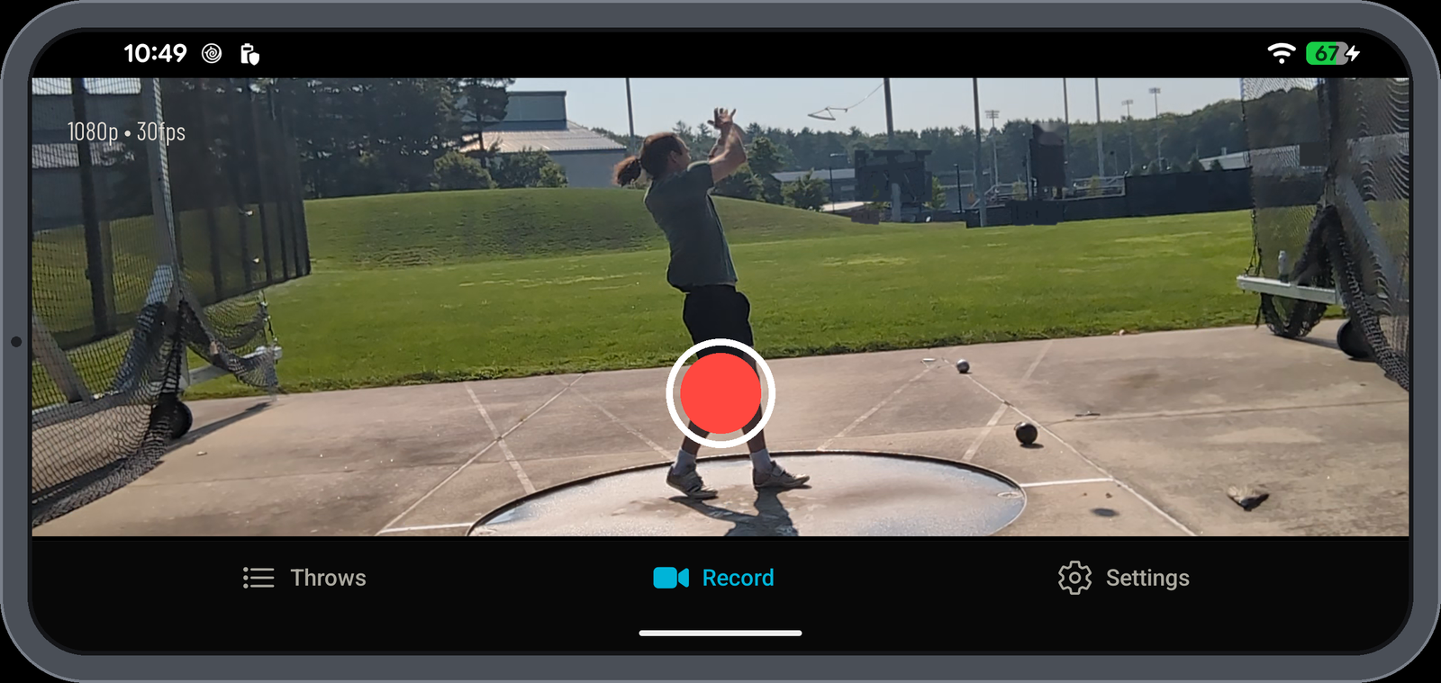 ThrowSage app camera with the framing guide while lining up a throw